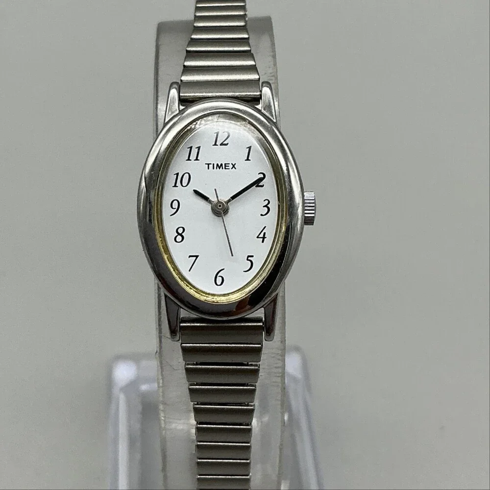 Timex Cavatina Womens Watch 18mm Silver Tone Oval Dial Stretch New Battery